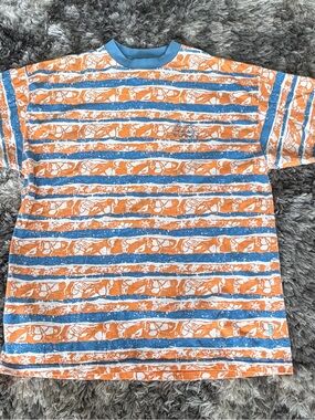 Vintage Pacific Coast Highway PCH Surf Tee Large Orange Blue Striped Shirt